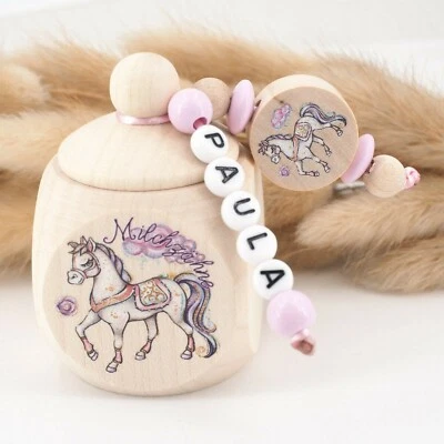 MOTZISBUNTEWELT Milchzahndose mit Namen ❤ Pferd Geschenk Mädchen Zahnfee rosa natur