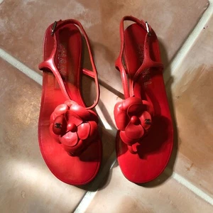Chanel red 37.5 camellia flower sandals - Picture 1 of 8