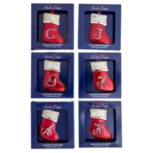 Medias con monograma adorno de árbol de Navidad placa de plata cristal fino ELIGE LA LETRA - Imagen 1 de 35