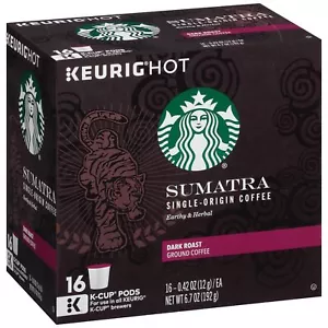 Starbucks Sumatra Dark Roast Coffee 160 Cups K Cup Pods Keurig Brewer 160 - Bild 1 von 1