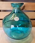 Authentic Vidrios San Miguel Recycled Glass Teal Bubble Bulbous Vase ~7 1/4"