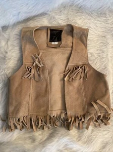 Vtg Adorable Brown Suede Child Size L Western hippie Vest/Fringe unisex cowboy - Picture 1 of 5