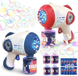 2 Bubble Gun for Kids, Light Up Bubble Machine for Toddlers, 8 Hole Blower with - Picture 1 of 51