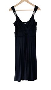 Planet Black Strappy Jersey Dress Size 12 Grecian Stretch Knee Length Crossover