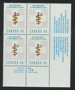 1998 Canada SC# 1735i LR - Health Professionals - Plate Block M-NH Lot # 3431d - Picture 1 of 1