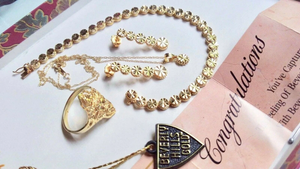 BEVERLY HILLS 14k GOLD NECKLACE BRACELET EARRINGS RING SPARKLES COLLECTION - Image 1 of 1