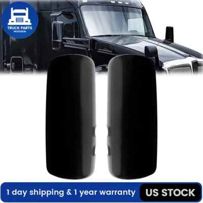 Black Door Mirror Cover Pair For 2013-2019 Kenworth T680 T880 Peterbilt 587 579 Foto 1 de 4