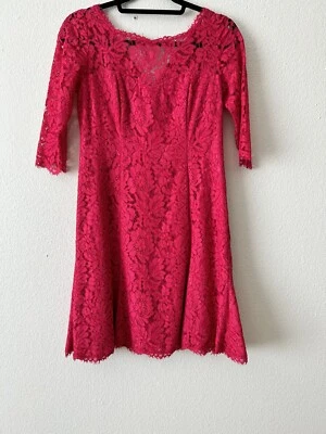 ELIZA J TULIP SCALLOPED LACE Overlay  Fuschia Pink FIT & FLARE  DRESS sz 4p - Image 1 of 4