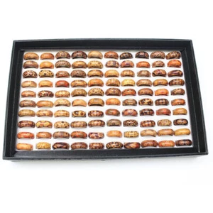Fashion Natural Wood Band Ring Mix Bulk Jewelry Party Gift Craft Geometric Print - Picture 1 of 14