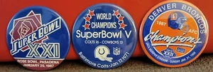 3 Vintage Super Bowl 1 Baseball Pinbacks - Picture 1 of 3