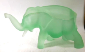 Indiana Tiara Green Frosted Satin Glass Elephant Covered Candy Dish Depression - Picture 1 of 3