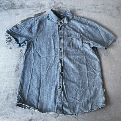 Volcom Men’s Short Sleeve Button Up Blue Denim Shirt Large - Image 1 of 4