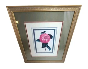 Vintage Floral Camellia Jap Corradino Ch. Luzzatti Wood Framed 21" W X 18" H - Picture 1 of 23