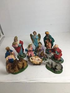 VINTAGE NATIVITY LOT 10 CRECHE BABY JESUS MARY WISEMEN SHEPHERD ITALY CHALKWARE - Picture 1 of 8