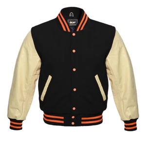 Chaqueta Letterman Universitaria Para Hombre - Cuerpo de Lana y Mangas de Cuero Genuino | Clásica B - Imagen 1 de 7