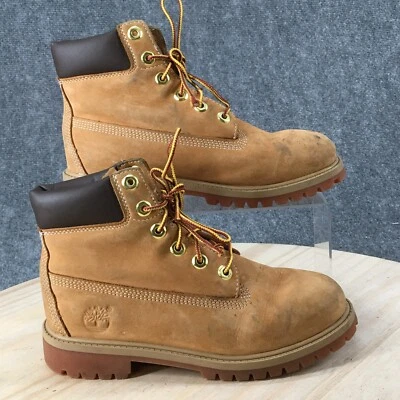 Timberland Waterproof Boots Youth 4.5 6 Inch Premium Brown Leather Round Logo - Image 1 of 4