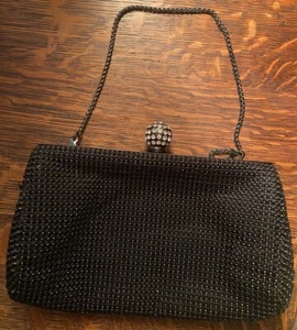 Whiting and Davis Purse Black Dimple Mesh Crystal Rhinestone Embellished Chain - Picture 1 of 7