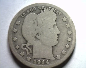 CUARTO DE DÓLAR BARBER 1914 BUENO+ G+ BONITA MONEDA ORIGINAL BOBS MONEDAS ENVÍO RÁPIDO - Imagen 1 de 2