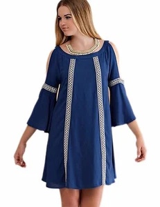 Vestido Para Mujer Entro Boutique Azul Bohemio Crochet Encaje Hombro Abierto Frío Pequeño - Imagen 1 de 4