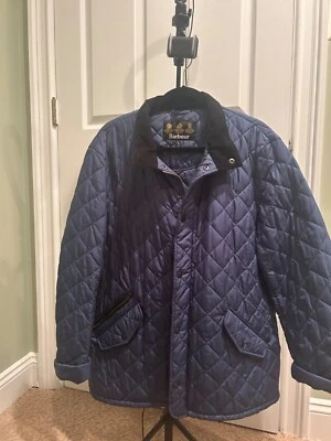 NEW Men's vintage retro Navy BARBOUR Chelsea Rib Neck Quilted Jacket XL - Image 1 of 4