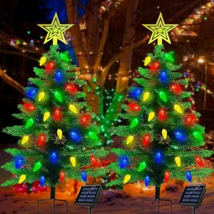 2er Pack 3,6 Fuß Solar Weihnachtsbäume 100 LED 8 Modi Wasserdicht Außen Weihnachtsbeleuchtung - Bild 1 von 8