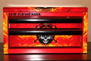 US GENERAL MINI  TOOLBOX - TWO DRAWERS - FIREMAN FLAMES - CUSTOM VINYL WRAP - Picture 1 of 6