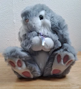 Vintage D.S.N D S Nicholass 9 Inch Tall Grey Easter Fluffy Bunny Plush Soft Toy - Picture 1 of 12