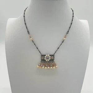 Vintage Belladonna Toronto Canada Floral Pendant Necklace Pink Beads Pearls Boho - Picture 1 of 7