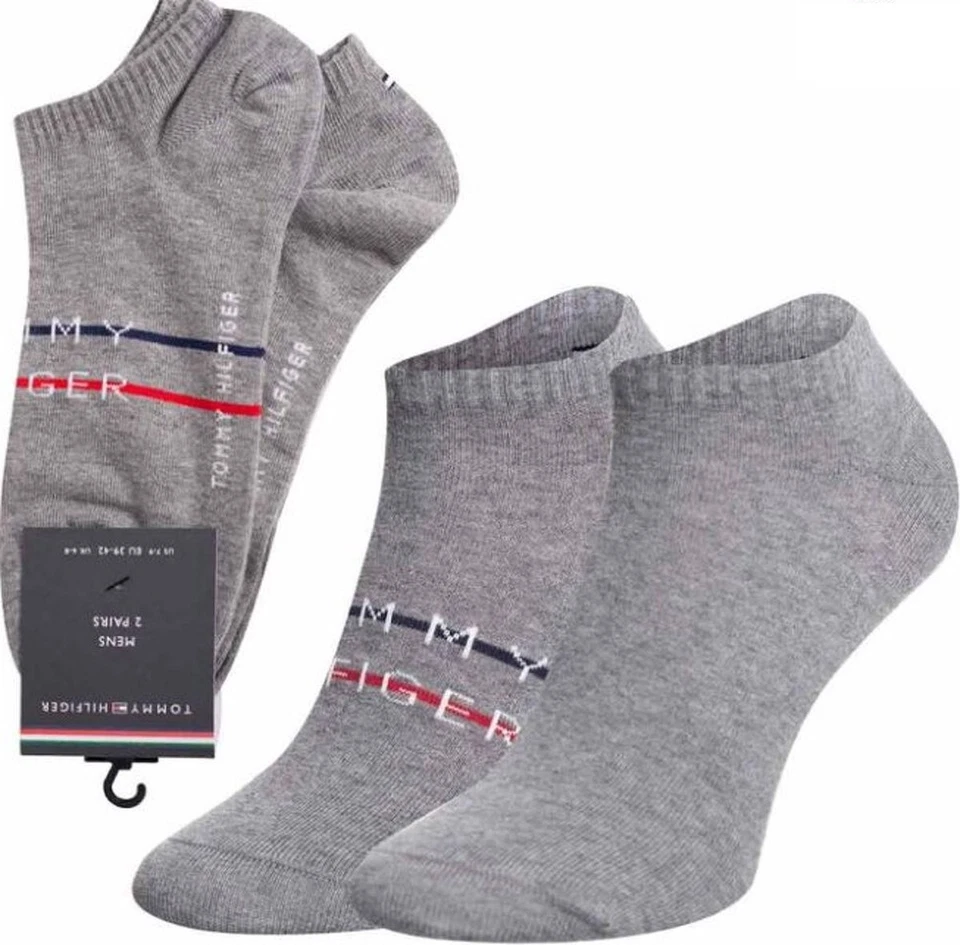 TOMMY HILFIGER | Mens 2 PAIRS Grey Melange Trainer Socks | Size UK 9-11 EU 43-46 Foto 1 de 2