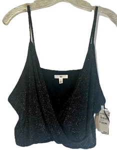 BP Cropped Camisole Glitter Plus Size 2X Spaghetti Strap Scoop Neck Black - Picture 1 of 12