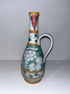 Vintage Late Mid Century Italy Hand Painted Ceramic Art Pottery Vase Ewer 11" - Picture 1 of 7