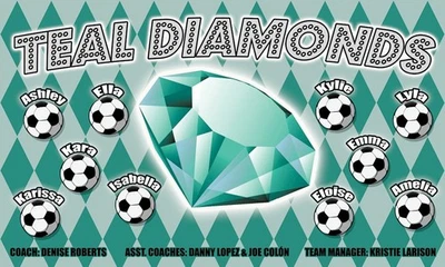 Teal Diamonds - Banner de equipo de fútbol - (3 pies x 5 pies) Nombre de tu equipo y diseño personalizado Foto 1 de 3