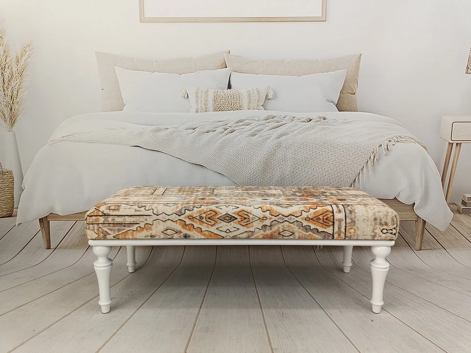 Living room chair, Turkish rug bench, Wood work bench, Handmade sitting bench - Image 1 of 4