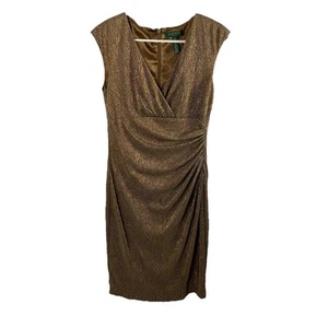 Ralph Lauren Dress Women Sz 8 Fancy Formal Sparkly Gold Copper Wedding EUC - Imagen 1 de 14