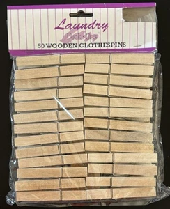 Vtg 50 Pack Clothes Pins Natural Wooden-Spring Loaded Wood Clothespins Laundry - Picture 1 of 4