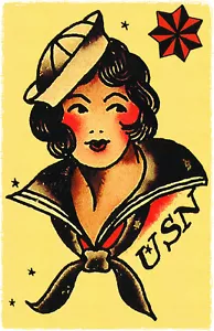 159 USN Navy Sexy Pin Up Girl Matrose Jerry traditioneller Stil Flash Poster Druck  - Bild 1 von 1