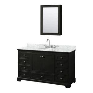 Wyndham Collection Deborah 60" Marble Single Bathroom Vanity in White/Espresso - Picture 1 of 3