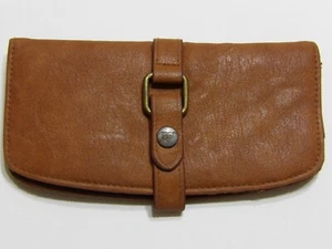 Roxy Wallet Brown Leather-Looking Button Strap Closure 6-Card W/Zip Pocket - Picture 1 of 9