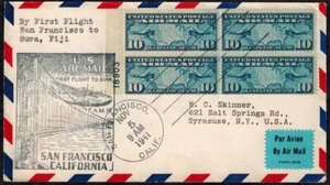 USA 1941 First Flight Cover w/SUVA BACKSTAMP & Block of 4 SC C7 - Picture 1 of 3
