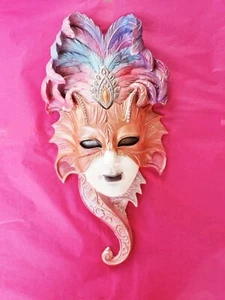 Italian Art Venetian Masquerade Carnival & Pink colours Eco Resin Jesmonite Mask - Picture 1 of 2