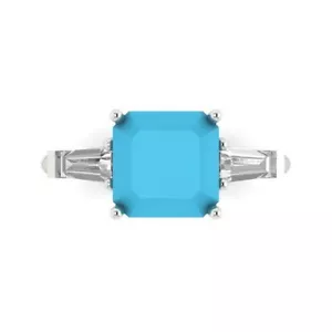 3,5 Asscher 3 Steine Türkis Stein Versprechen Braut Ehering 14k Weißgold - Bild 1 von 11