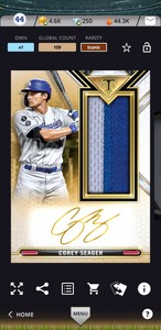 2021 TOPPS BUNT TRIPLE THREADS GOLD SIGNATURE RELIC ICONIC COREY SEAGER DIGITAL