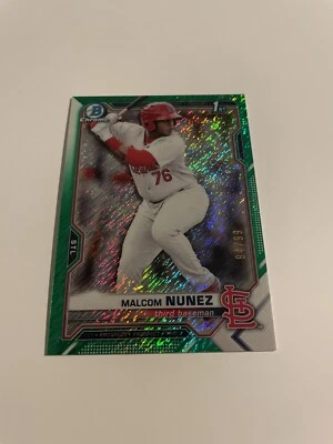 2021 BOWMAN CHROME 1st MALCOM NUNEZ GREEN SHIMMER REFRACTOR #d/99 CARDINALS - Image 1 of 2