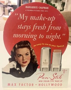 Vintage 1940s Max Factor Hollywood Pan-Stik Makeup Standee, 9x11”, Rare - Picture 1 of 3