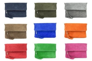 New Fold over Plain Suede Real Leather Clutch Crossbody Bag Leather Shoulder Bag - Picture 1 of 19