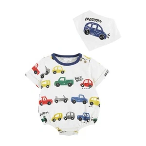 Mud Pie Baby Boy Car Themed One Piece Romper with Bib Set Size 3-6 M NEW - Picture 1 of 1