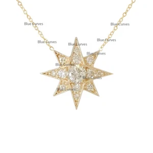Natural Diamond Starburst in 14k Solid Yellow Gold Pendant Necklace Fine Jewelry - Picture 1 of 3