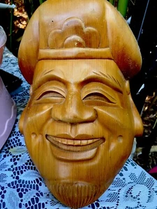 Appendiabiti da parete sorridente volto di Buddha felice intagliato a mano 10" - Foto 1 di 3