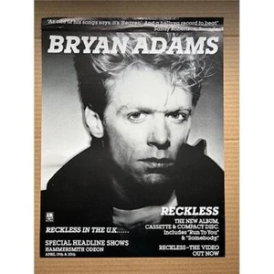 BRYAN ADAMS RECKLESS POSTER Original 1985 glossy promo poster - these vintage po - Imagen 1 de 1