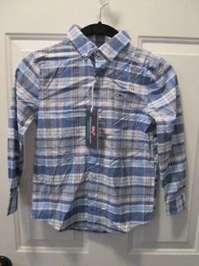 VINEYARD VINES BOYS ON-THE-GO PERFORMANCE L/S MAUI PLAID BLUE WHALE SHIRT SIZE 7 - Picture 1 of 2